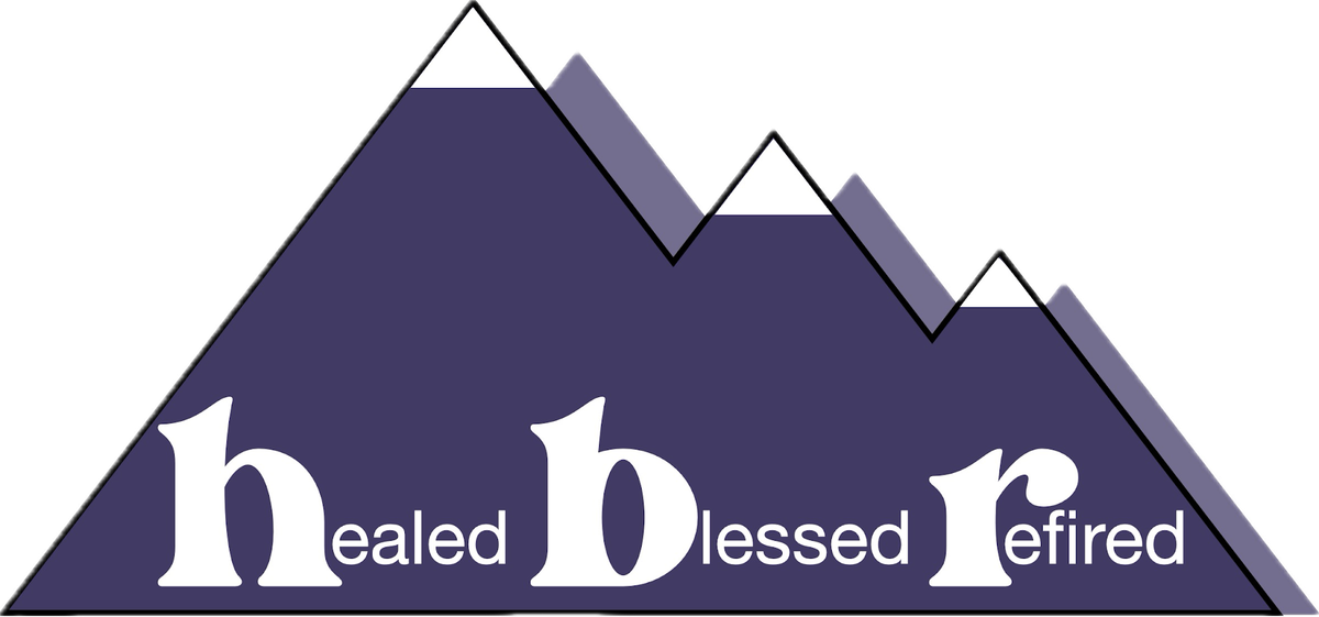 HBR logo — mountain peaks with the words healed, blessed, refired